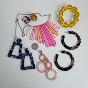 Lot of resin funky colorful Jewelry Set with Earrings Rings and Necklace